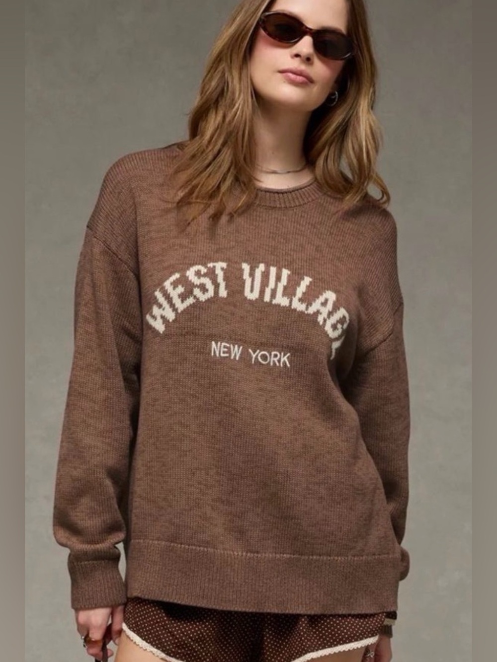 AE Big Hug West Village NY Oversized Graphic Knit Sweater XXL Cozy Oversized